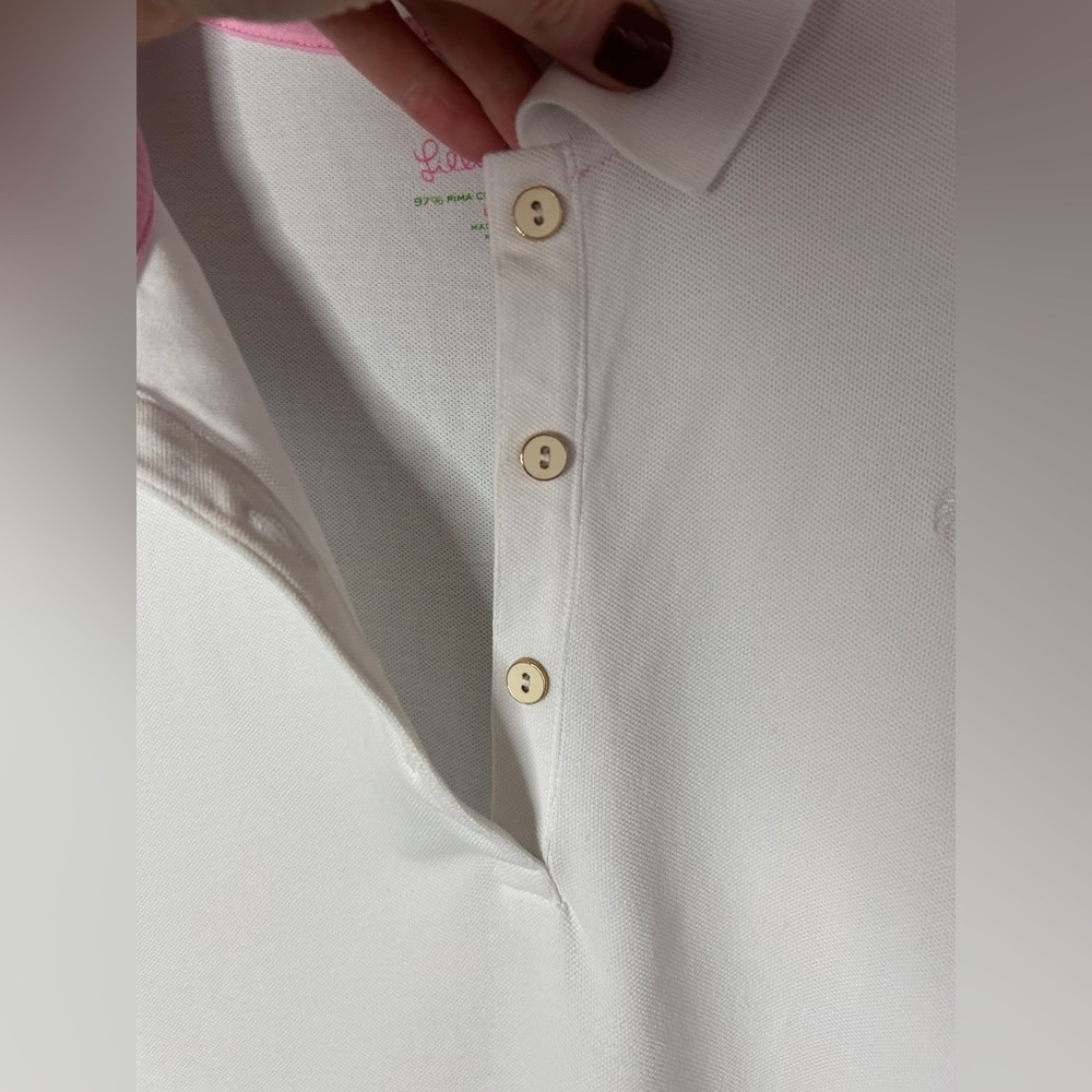 LILLY PULITZER White Chic Fit Pique Polo Logo Y2K Preppy Golf Tennis Resort Sz L - Picture 5 of 14